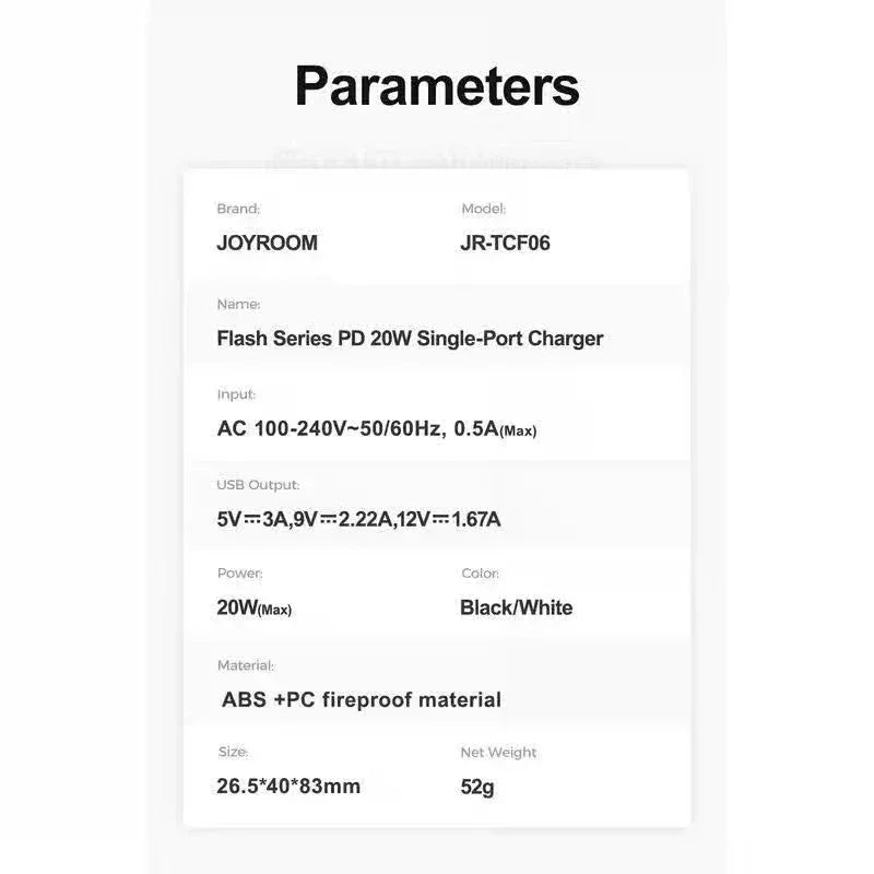 Joyroom Flash Series PD 20W Single-Port Charger JR-TCF06 - Three