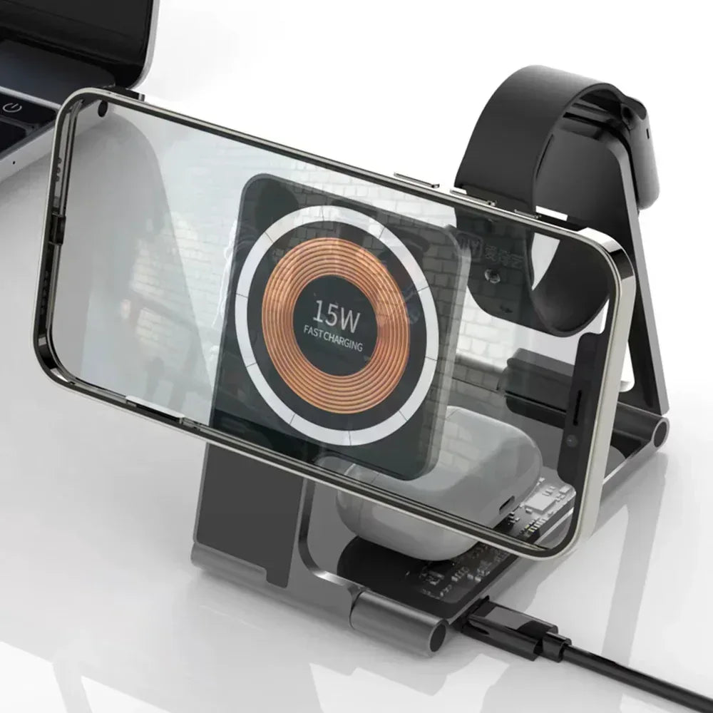 4 in 1 Folding Magnetic Wireless Charging Station Dual 15W - Three