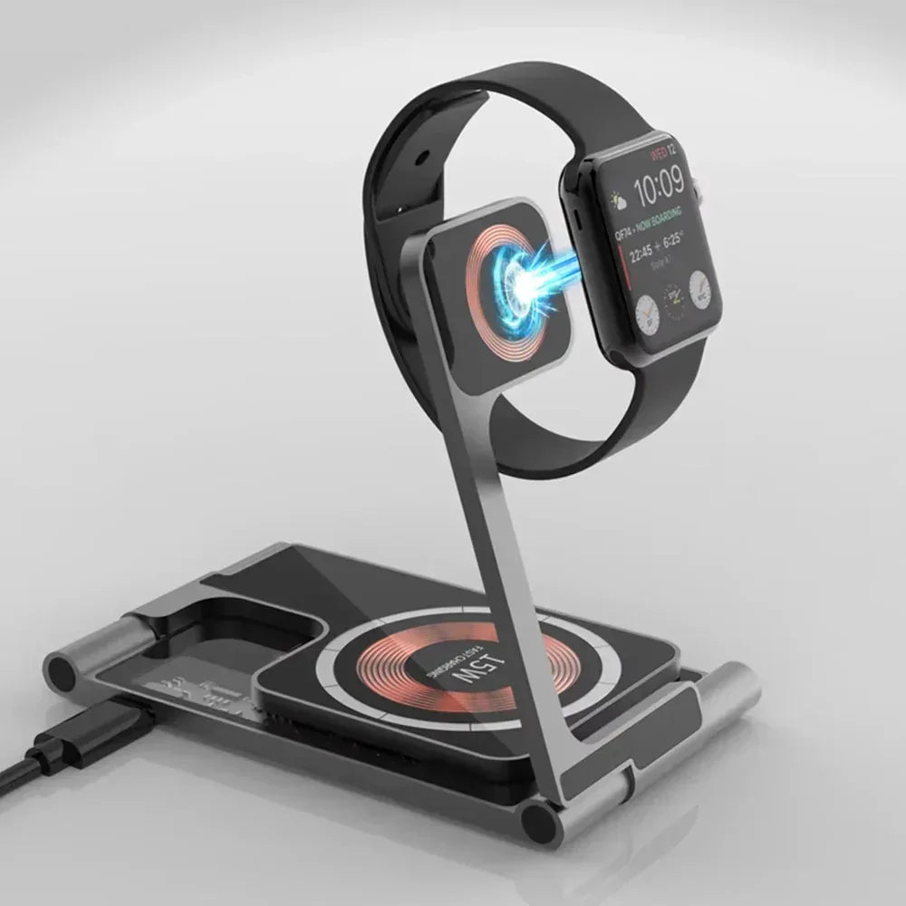 4 in 1 Folding Magnetic Wireless Charging Station Dual 15W - Three