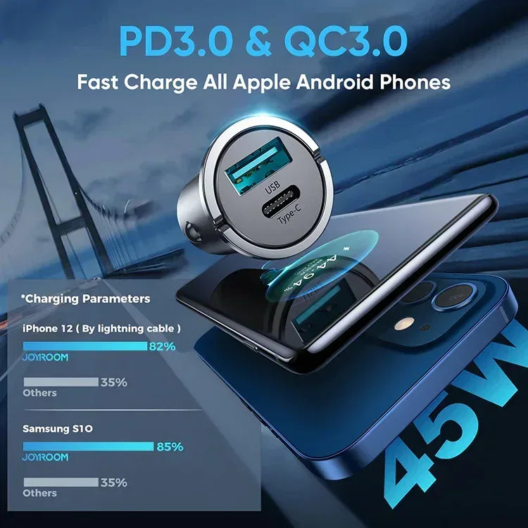 Joyroom Mini 2-Port Ring-Pull Fast Car Charger 45W C-A35 - Three