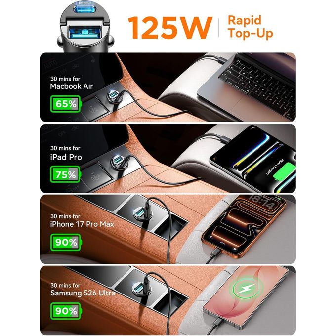 JOYROOM Pull-Ring Style PD 65W Mini Car Charger USB-A + USB-C Dual Ports JR-CCN18