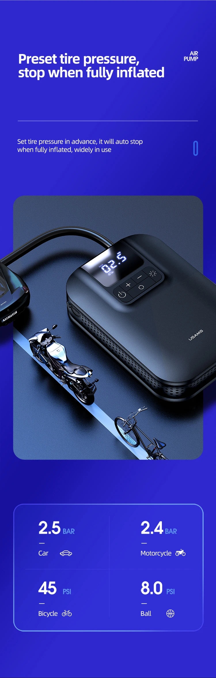 USAMS Mini Car Air Pump 5000Mah US-ZB215