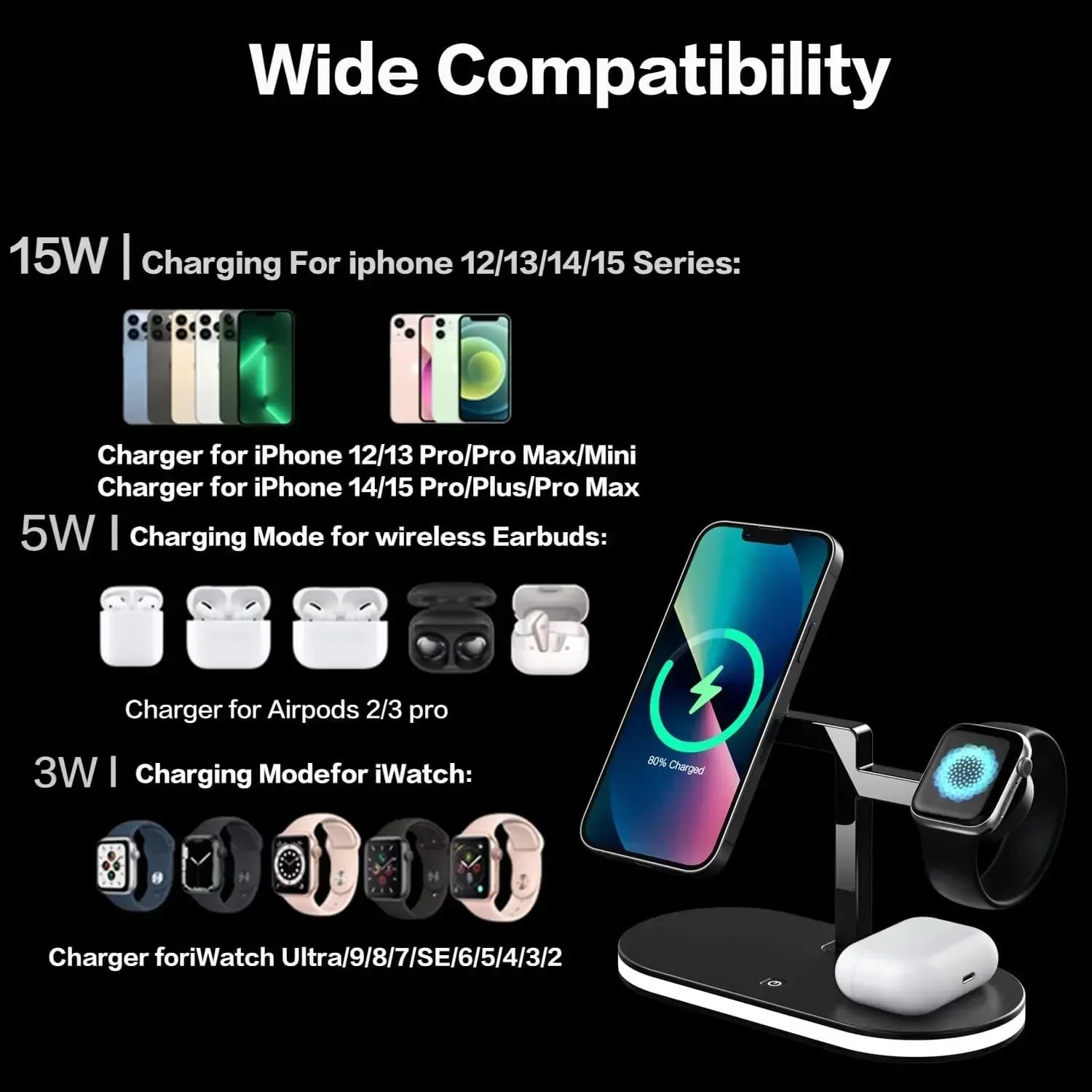 5 in 1 Wireless Charging Station RGB LED - Three