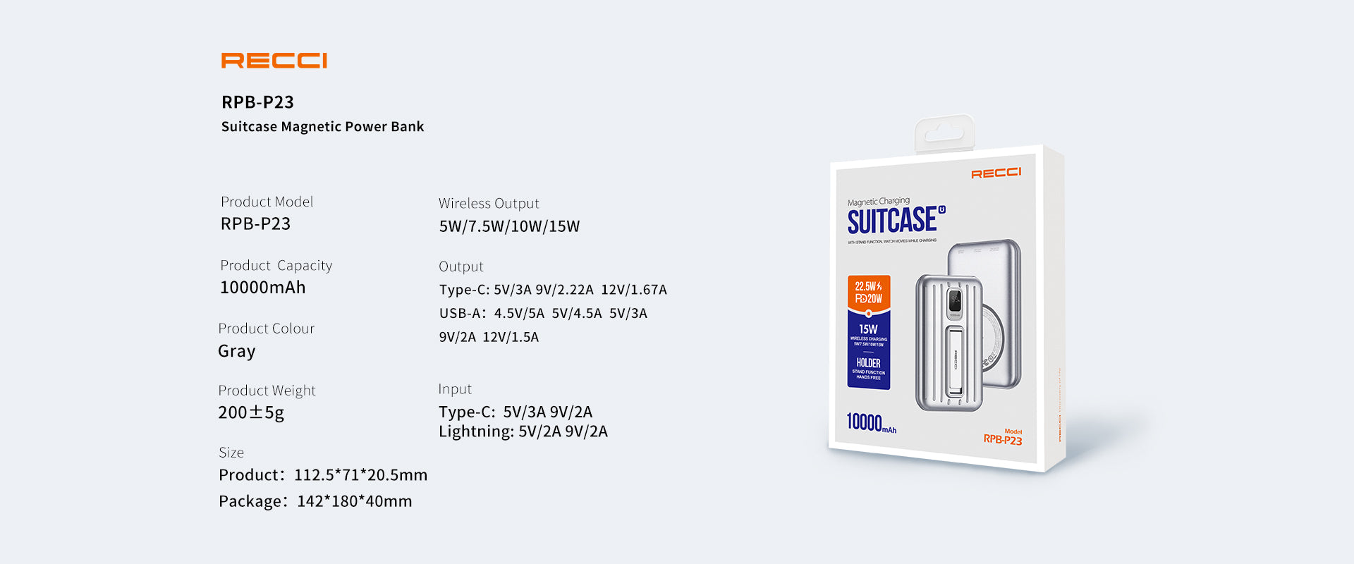 Recci Suitcase Magnetic Power Bank 10000 MAh RPB-P23