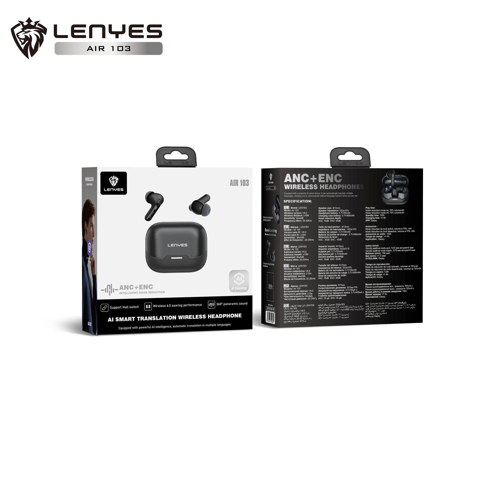 Lenyes Bluetooth 6.0 AI Translation ANC ENC Earbuds Air103