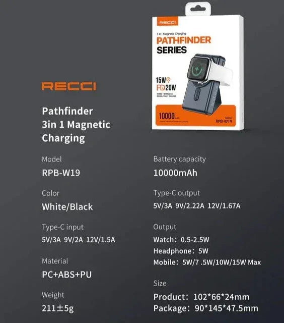 Recci Pathfinder Wireless Magnetic Power Bank PD20W RPB-W19 - Three