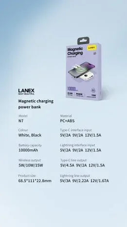 Lanex Magnetic Charging Power Bank 10000mAh N7 - Three