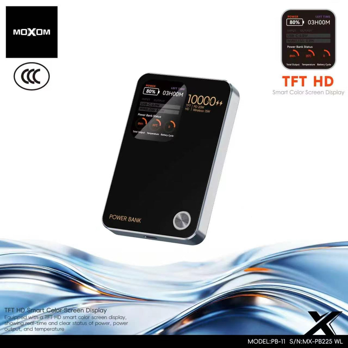 MOXOM Smart Display 10000mAh Wireless Power Bank MX-PB225 WL