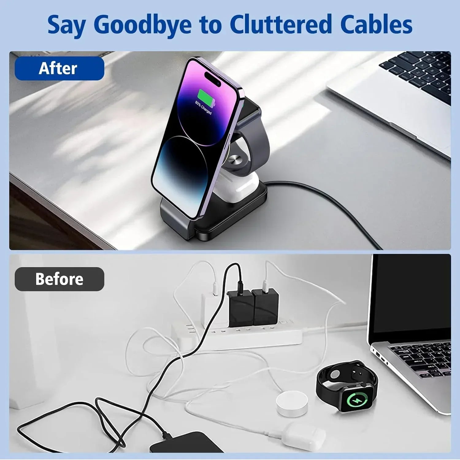 3 in 1 Foldable Wireless Charging Station - Three