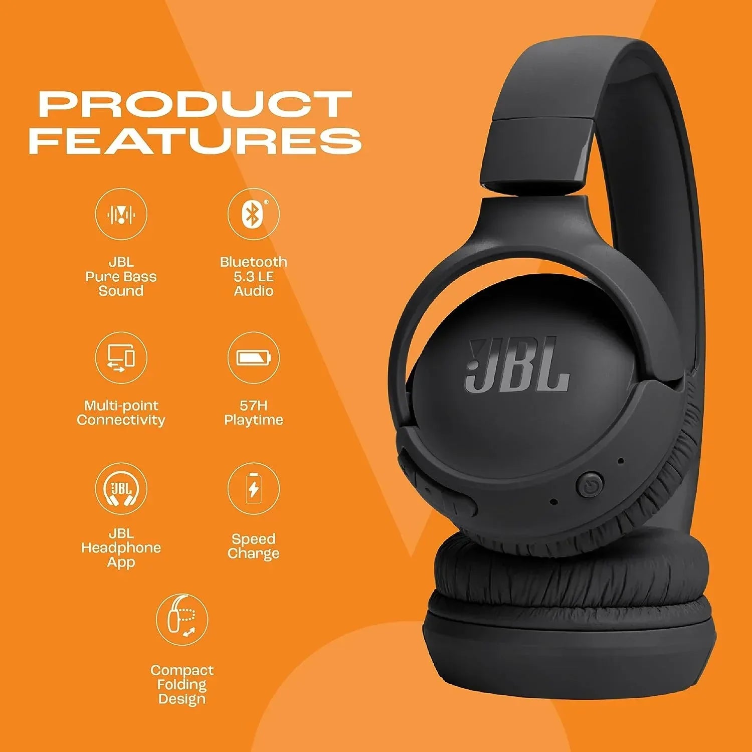 JBL Tune 520BT Wireless On-Ear Headphones - Three