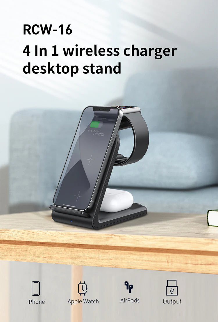 Recci 4 In 1 Desktop Stand Wireless Charger RCW-16