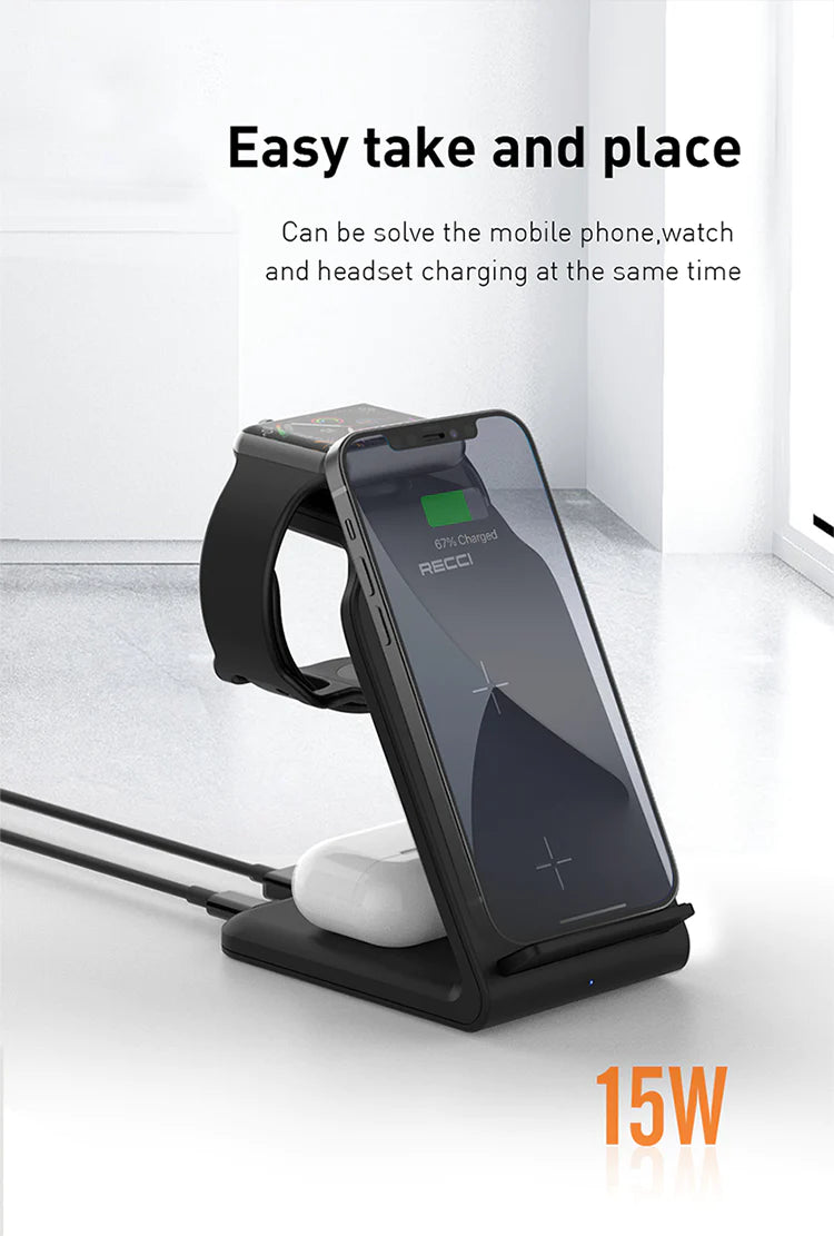 Recci 4 In 1 Desktop Stand Wireless Charger RCW-16