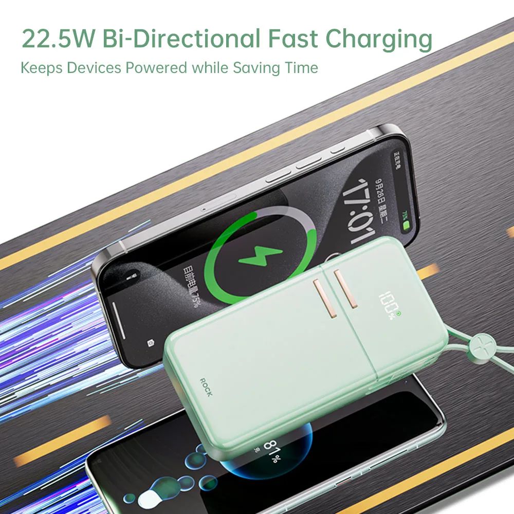 Rock Fridge Series Fast Charging Power Bank With Cables 22.5 Y18
