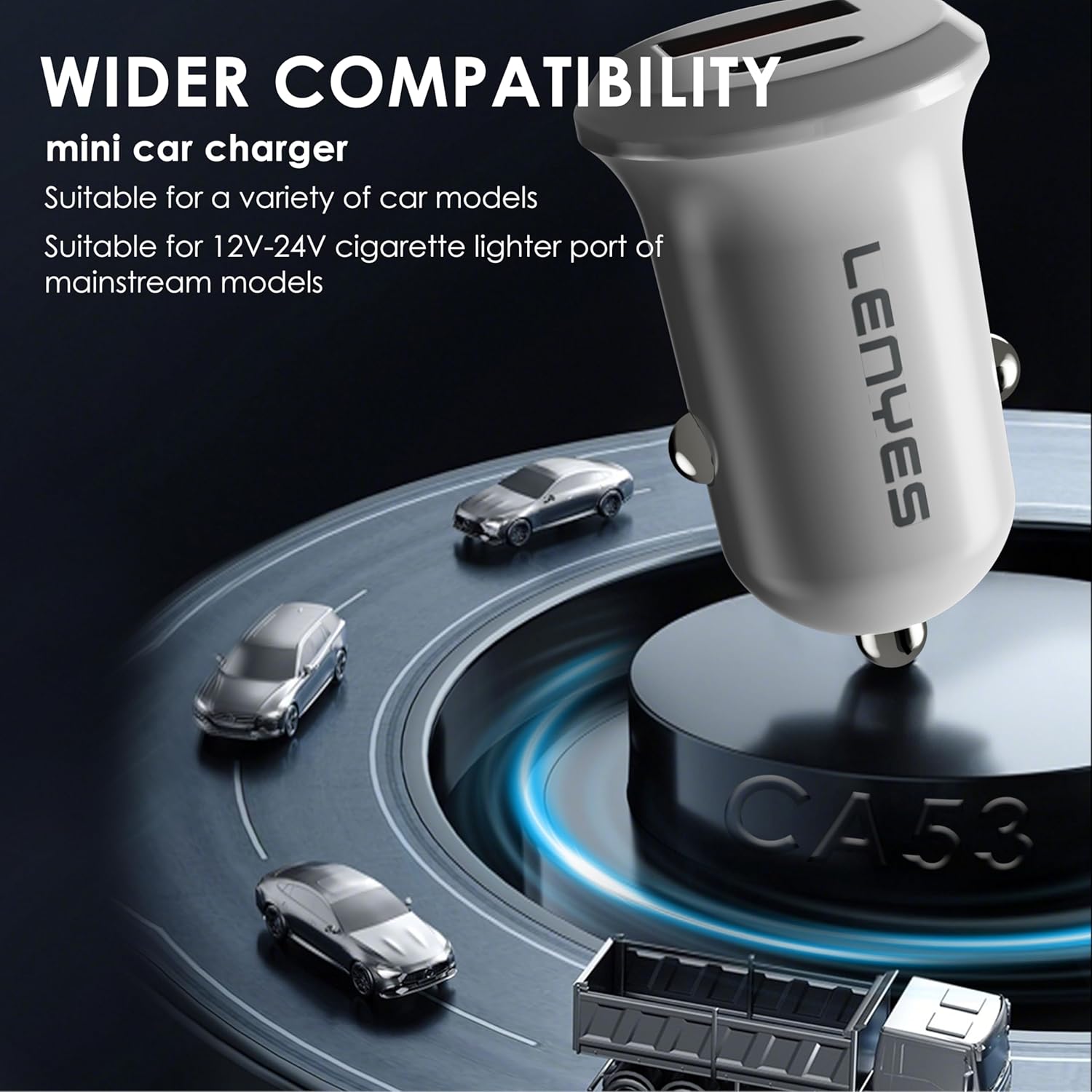Lenyes 48W PD QC3.0 Dual-Port Mini Car Charger CA53