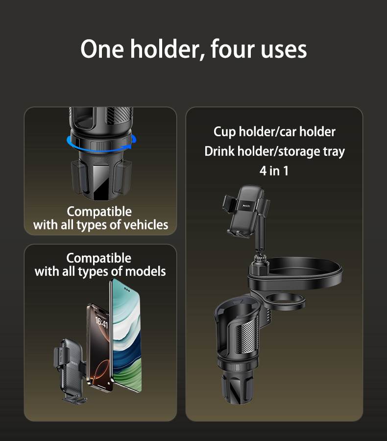 YESIDO 4 in1 Rotating Phone Mount Multifunctional Car Cup Phone Holder C274