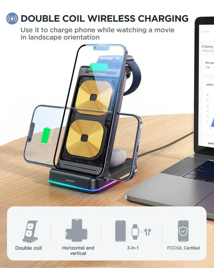 Joyroom 3-in-1 Foldable Wireless Charging Station JR-WQN01 - Three