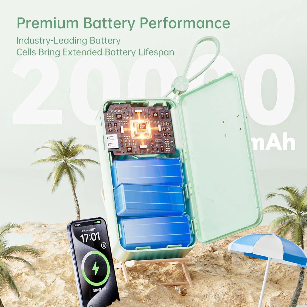 Rock Fridge Series Fast Charging Power Bank With Cables 22.5 Y18