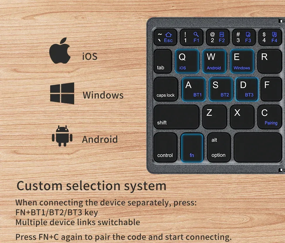Recci Triple Folding Touch Bluetooth Keyboard RCS-K01 - Three