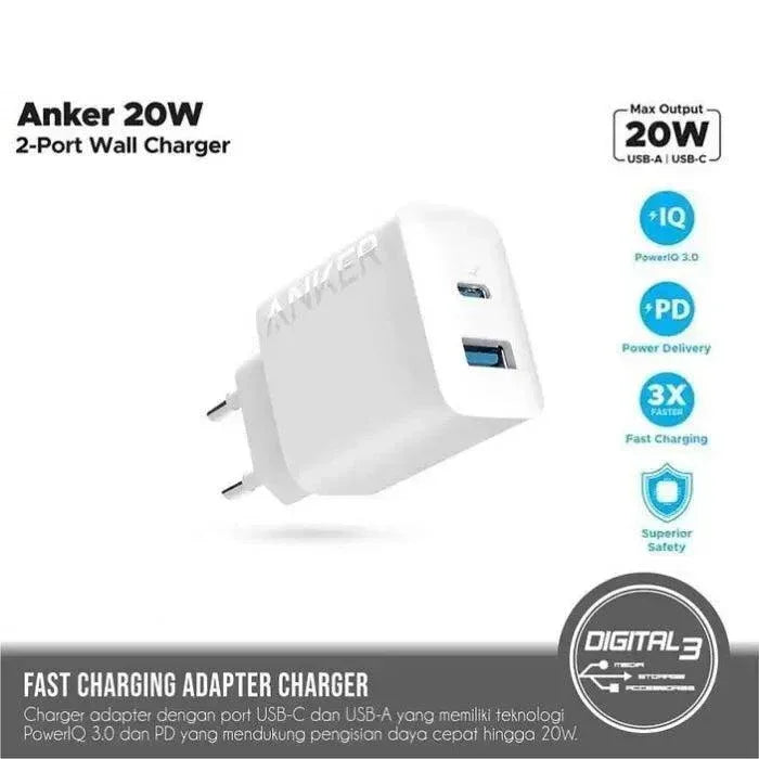 Anker 20W Dual Port High-Speed USB-C Charger A2348 - Three