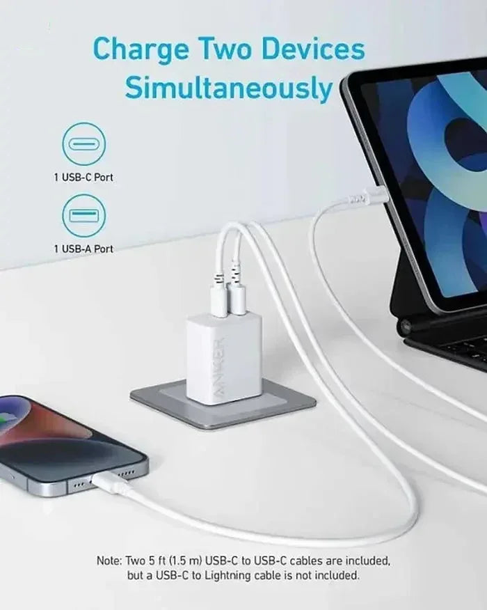 Anker 20W Dual Port High-Speed USB-C Charger A2348 - Three