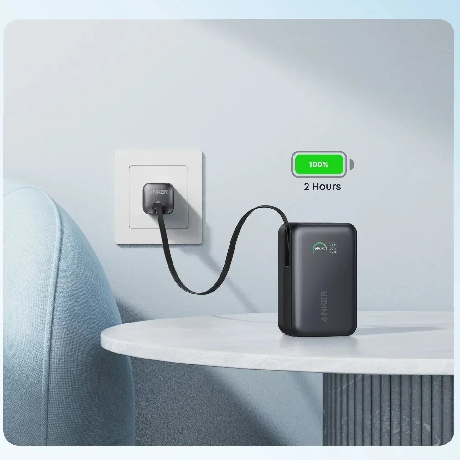 Anker Nano Power Bank (10K, 45W, Built-In Retractable USB-C Cable) A1638P11 - Three