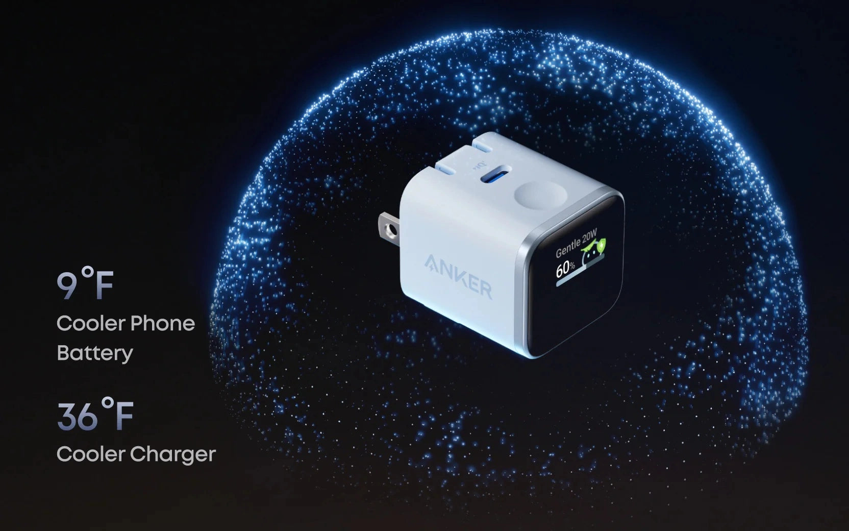Anker Nano Wall Charger 45W Smart Display 180° Foldable