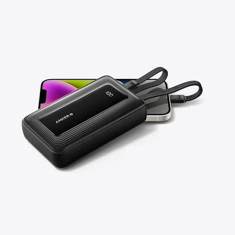 Anker Zolo Power Bank 10,000 mAh 30W Fast Charging with Built-in USB-C and Lightning Cables A1680 - Three