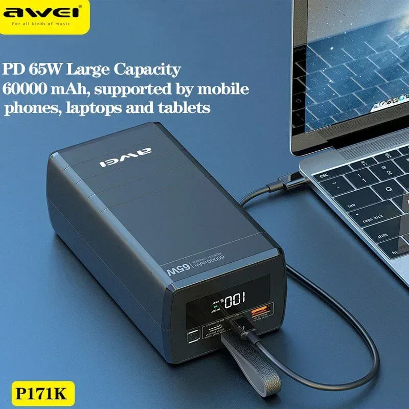 Awei 60000 mAh 65W Power Bank P171K - Three