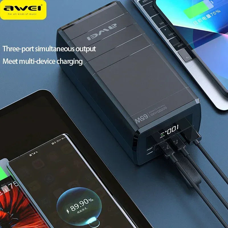 Awei 60000 mAh 65W Power Bank P171K - Three