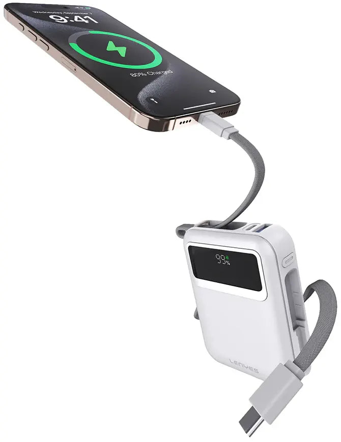 Lenyes 10000mAh 45W Dual Built-In Cable Digital Display Power Bank C04-A
