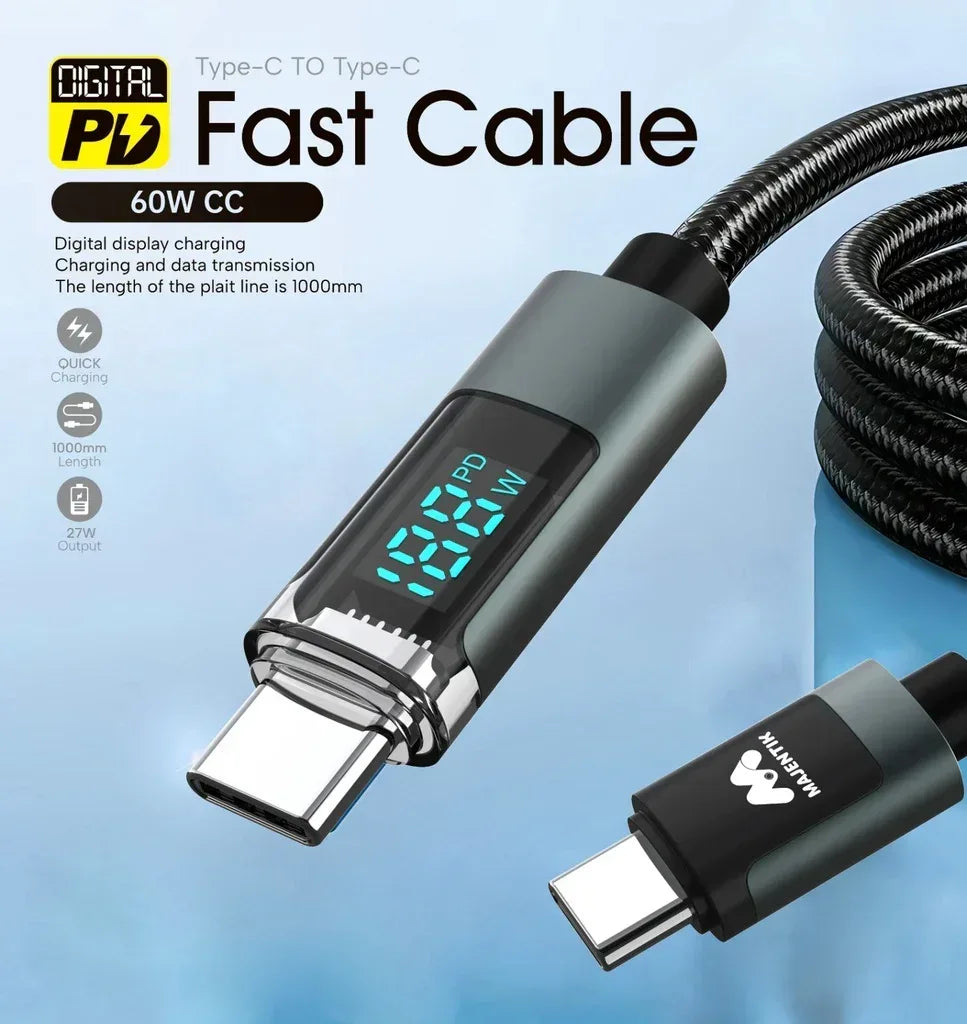 Majentik Led Fast Charging Cable 60W Type-C To Type-C - Three