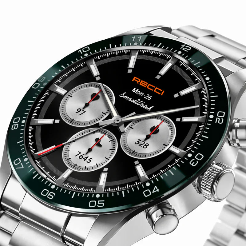 Recci Smartwatch – 1.32” AMOLED, Stainless Steel, Round Display RA43