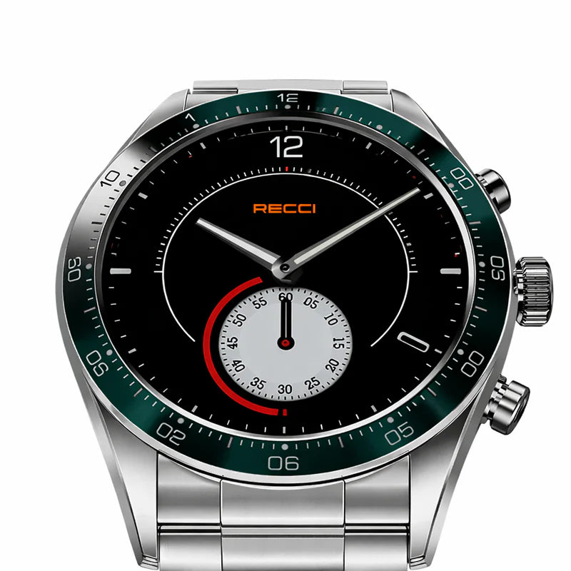 Recci Smartwatch – 1.32” AMOLED, Stainless Steel, Round Display RA43