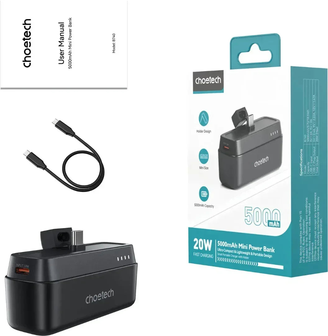 Choetech Mini Size Power bank Type-C 5000mAh - Three