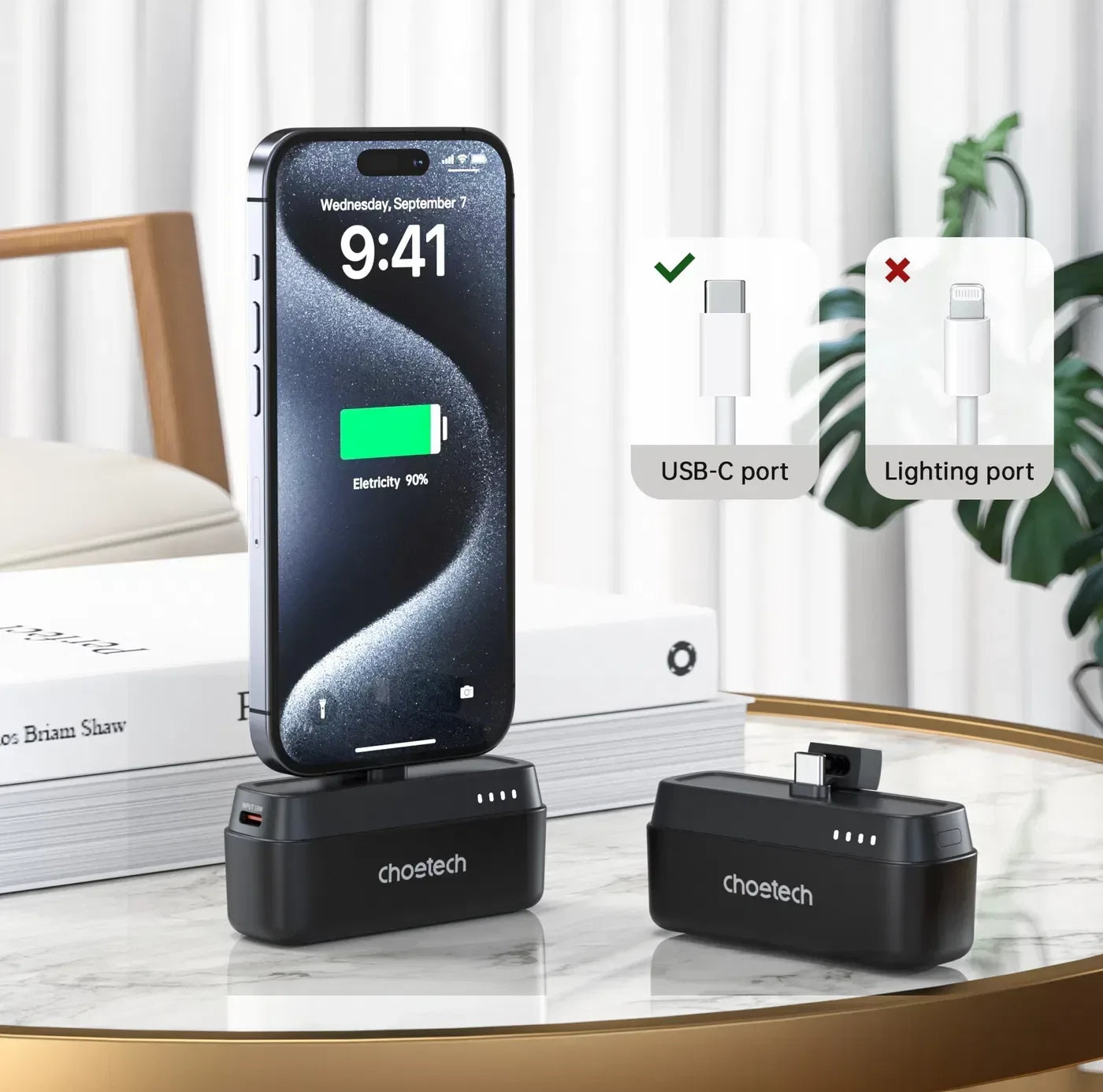 Choetech Mini Size Power bank Type-C 5000mAh - Three