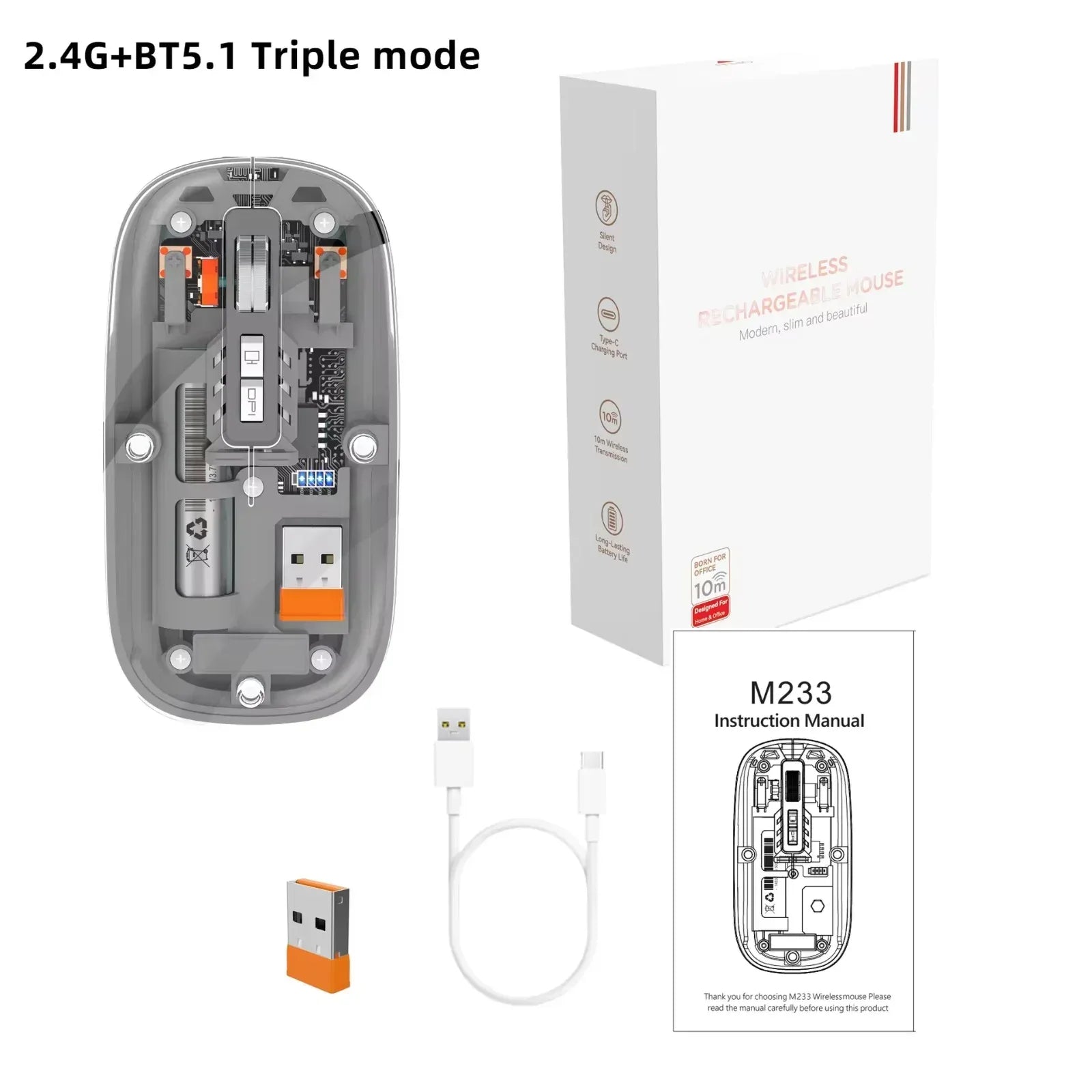 Crystal Transparent Wireless Mouse M233 - Three