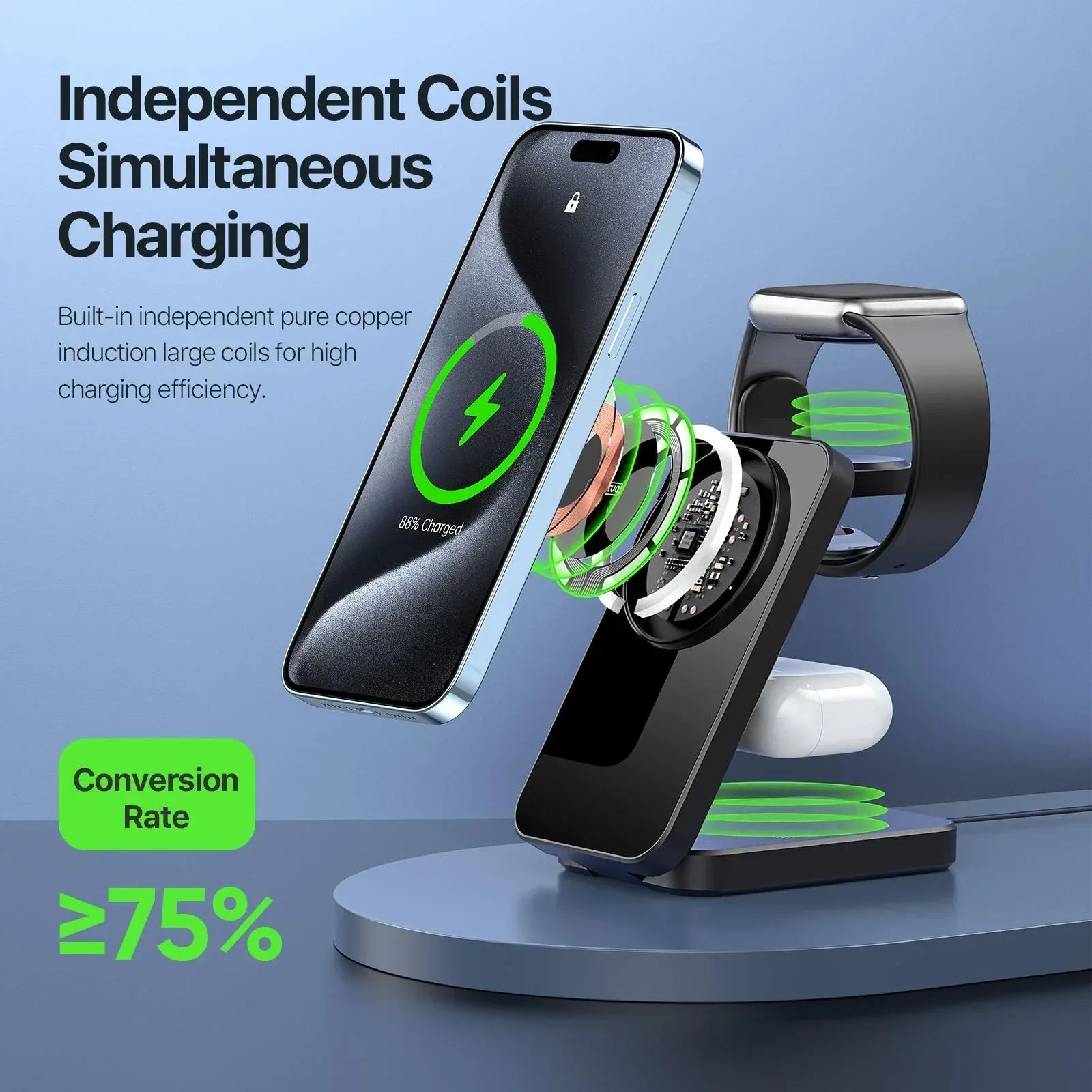 Duzzona 3 in 1 Foldable Wireless Charger Stand W17 - Three