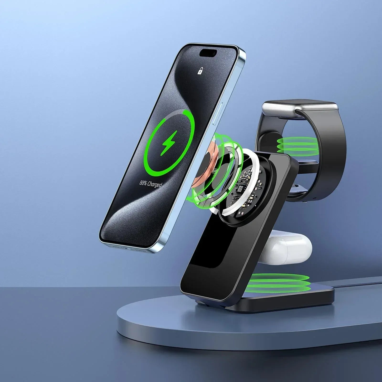 Duzzona 3 in 1 Foldable Wireless Charger Stand W17 - Three