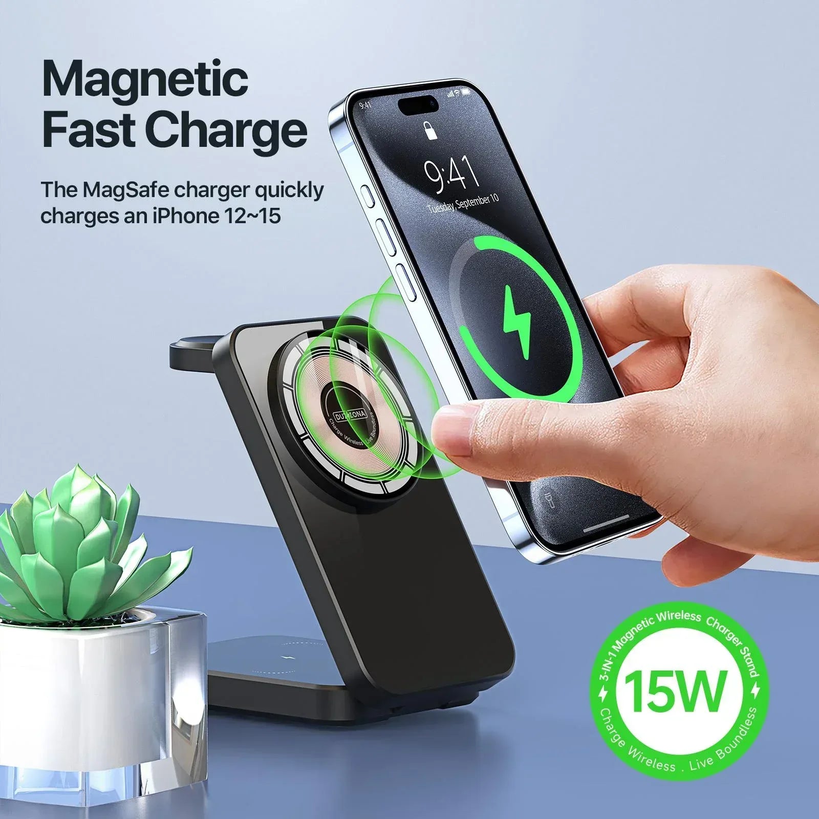 Duzzona 3 in 1 Foldable Wireless Charger Stand W17 - Three