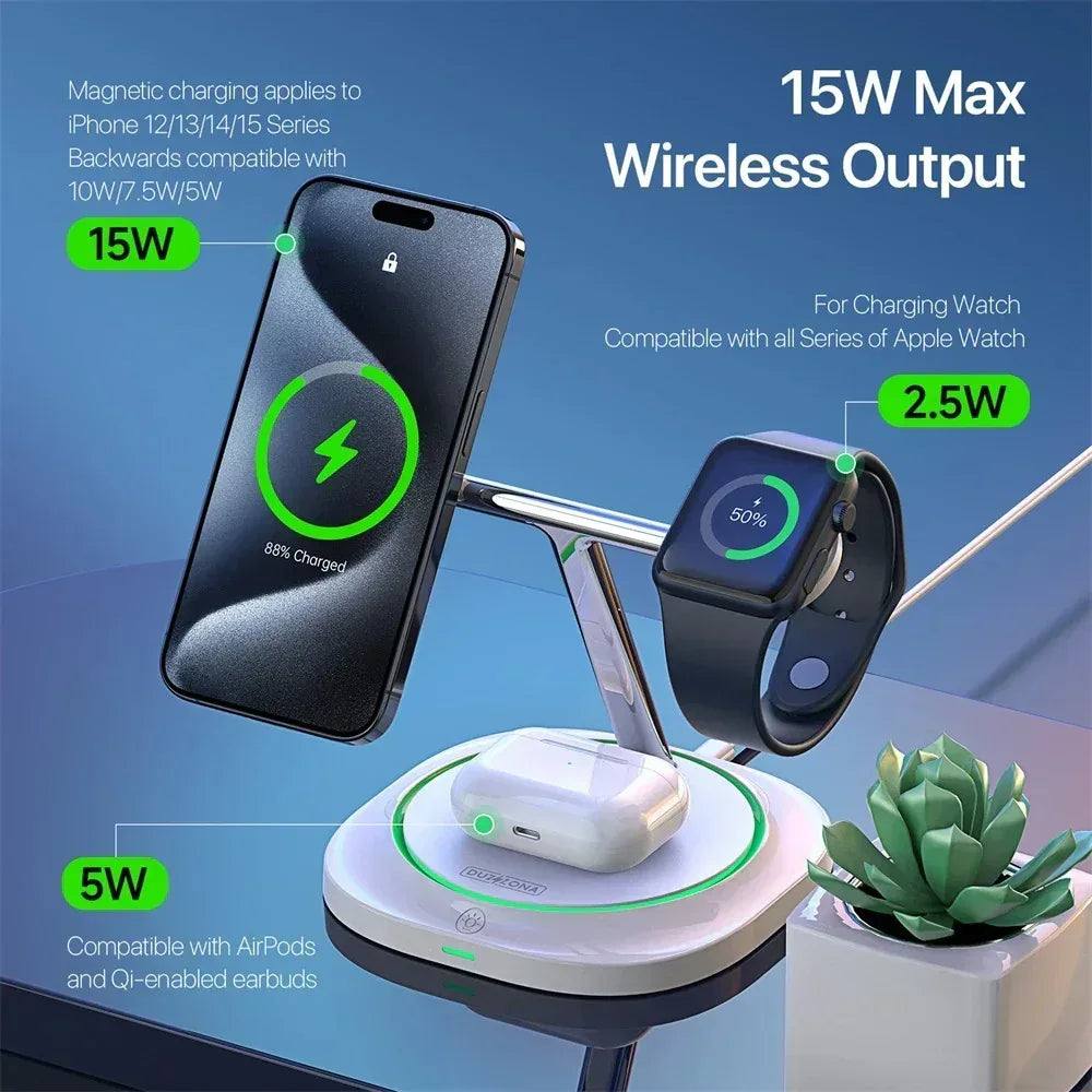Duzzona 3 in 1 Magnetic Wireless Charger Stand W16 - Three