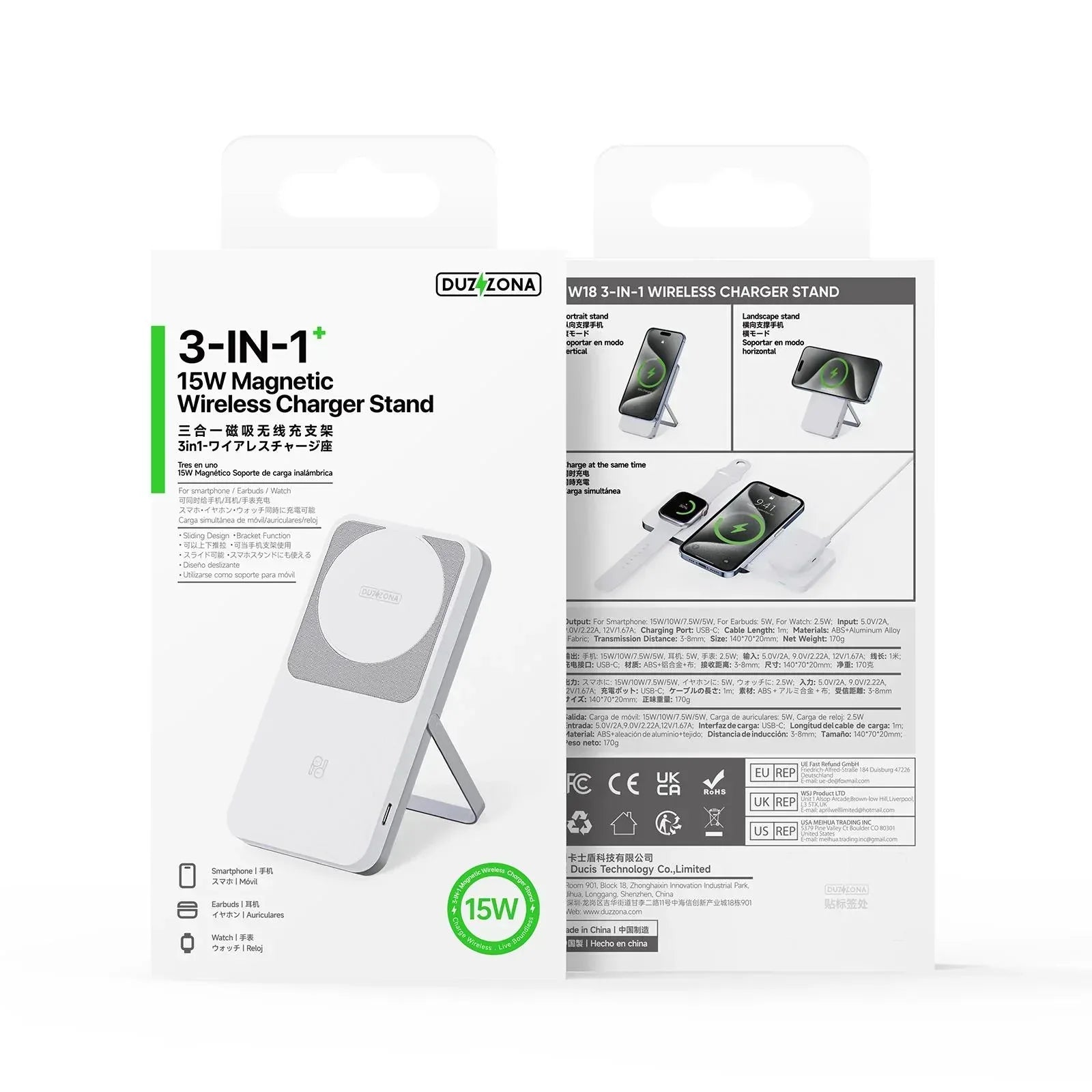 Duzzona 3 in 1 Slide Wireless Charger Stand W19 - Three