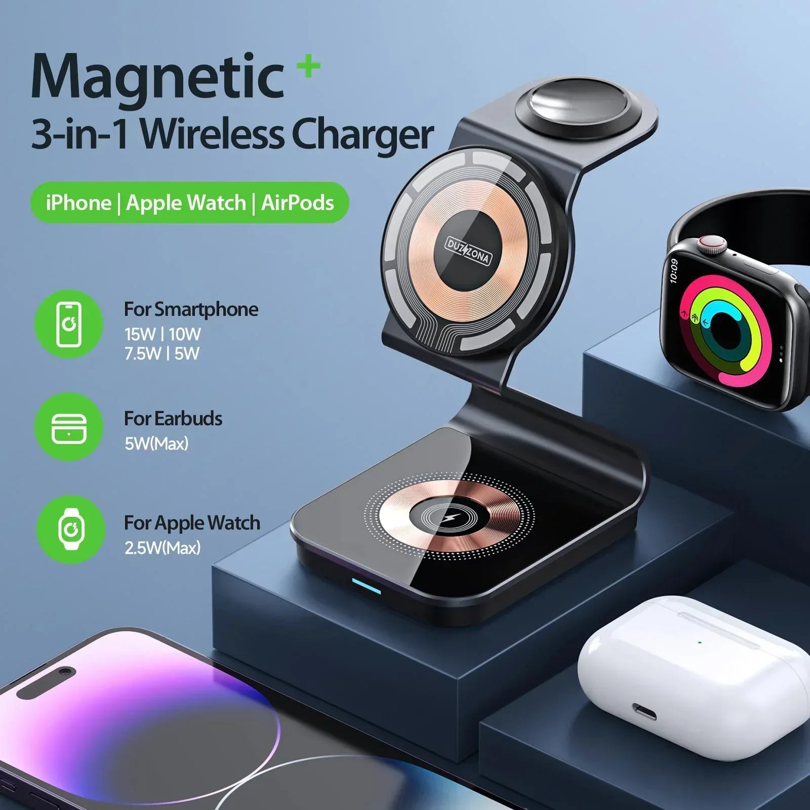 Duzzona 3 in 1 Transparent Wireless Charger Stand W15 - Three