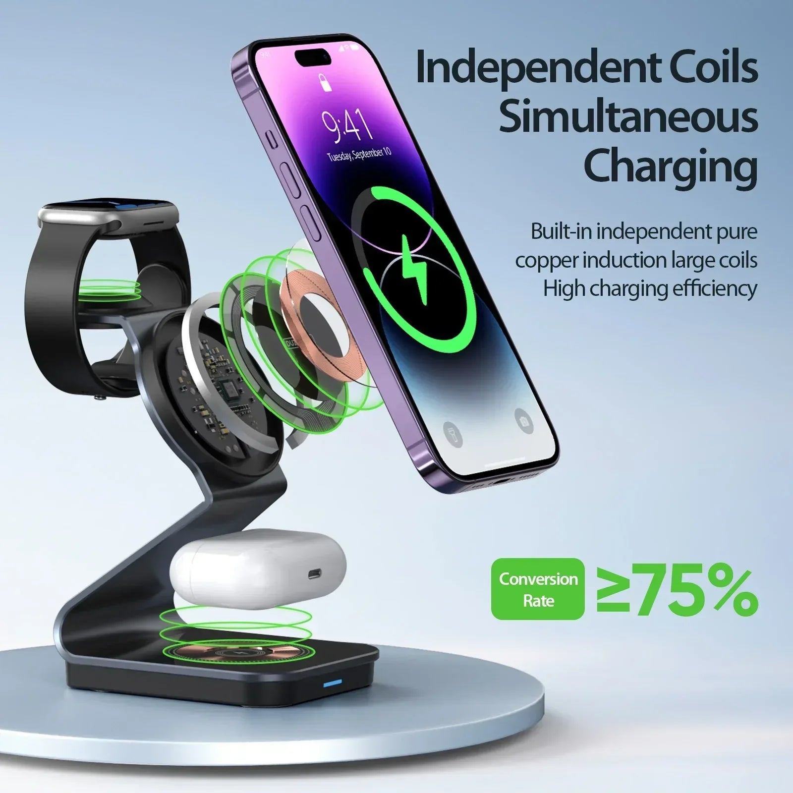 Duzzona 3 in 1 Transparent Wireless Charger Stand W15 - Three