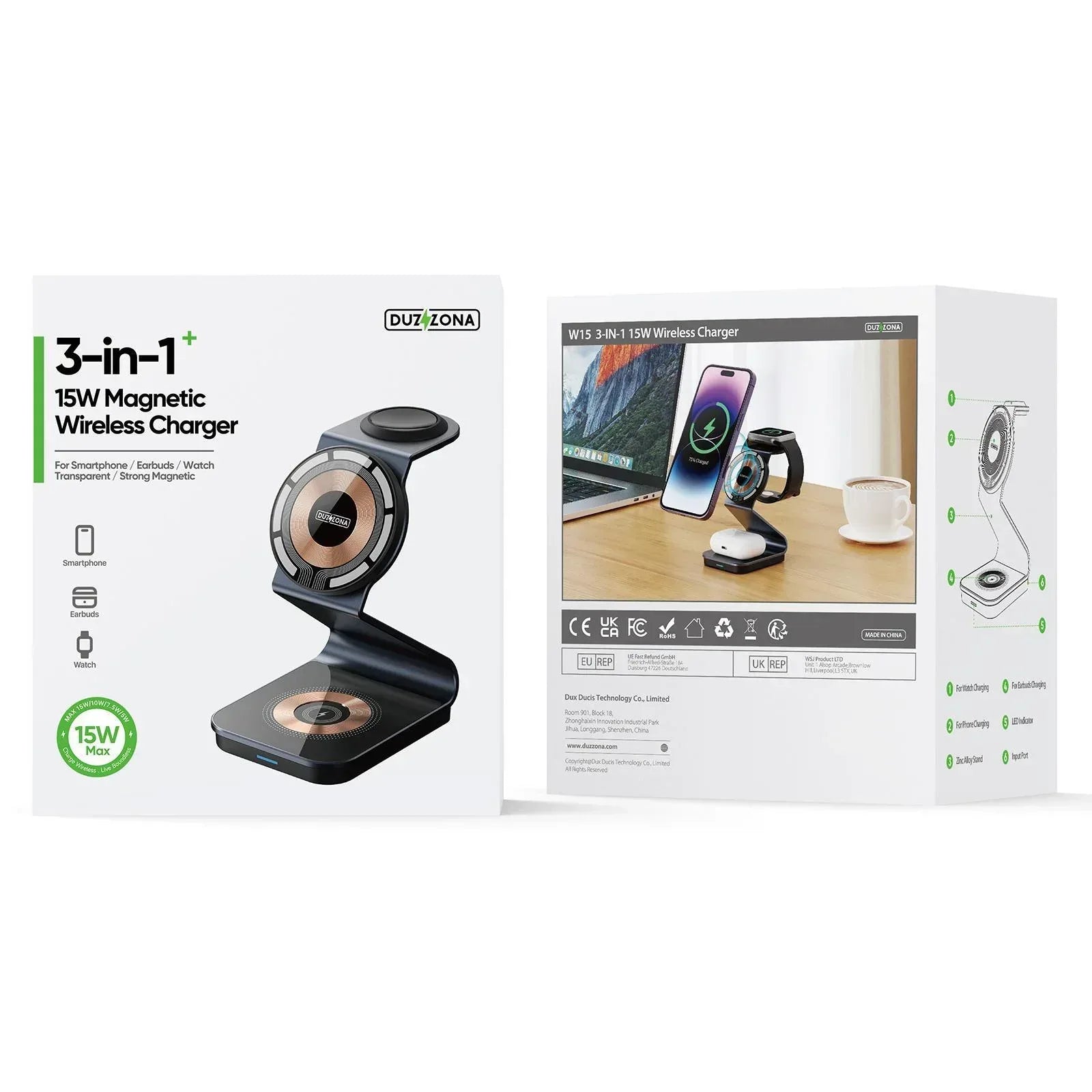 Duzzona 3 in 1 Transparent Wireless Charger Stand W15 - Three