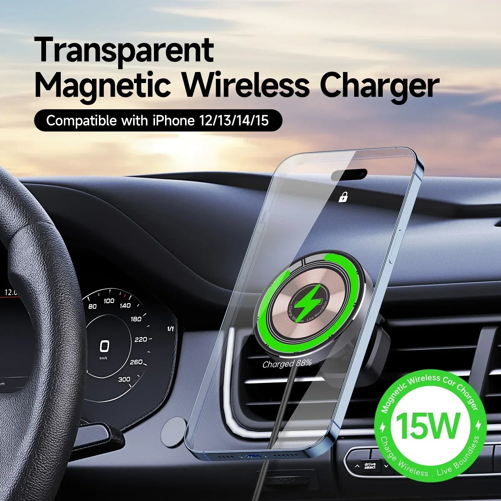 Duzzona Transparent Magnetic Wireless Car Charger V2 - Three