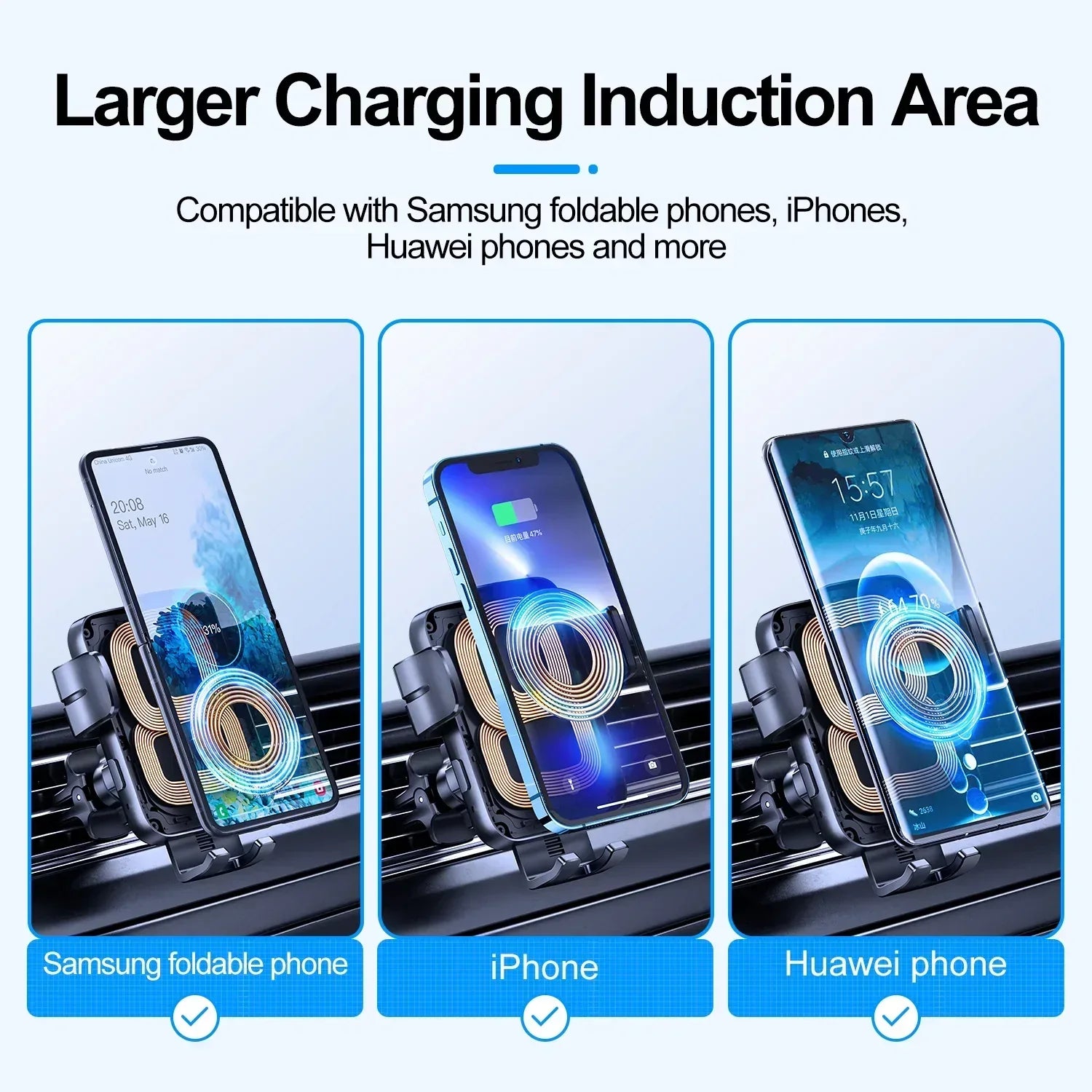 Joyroom Dual-Coil Wireless Car Charger Holder Air Vent JR-ZS246 - Three