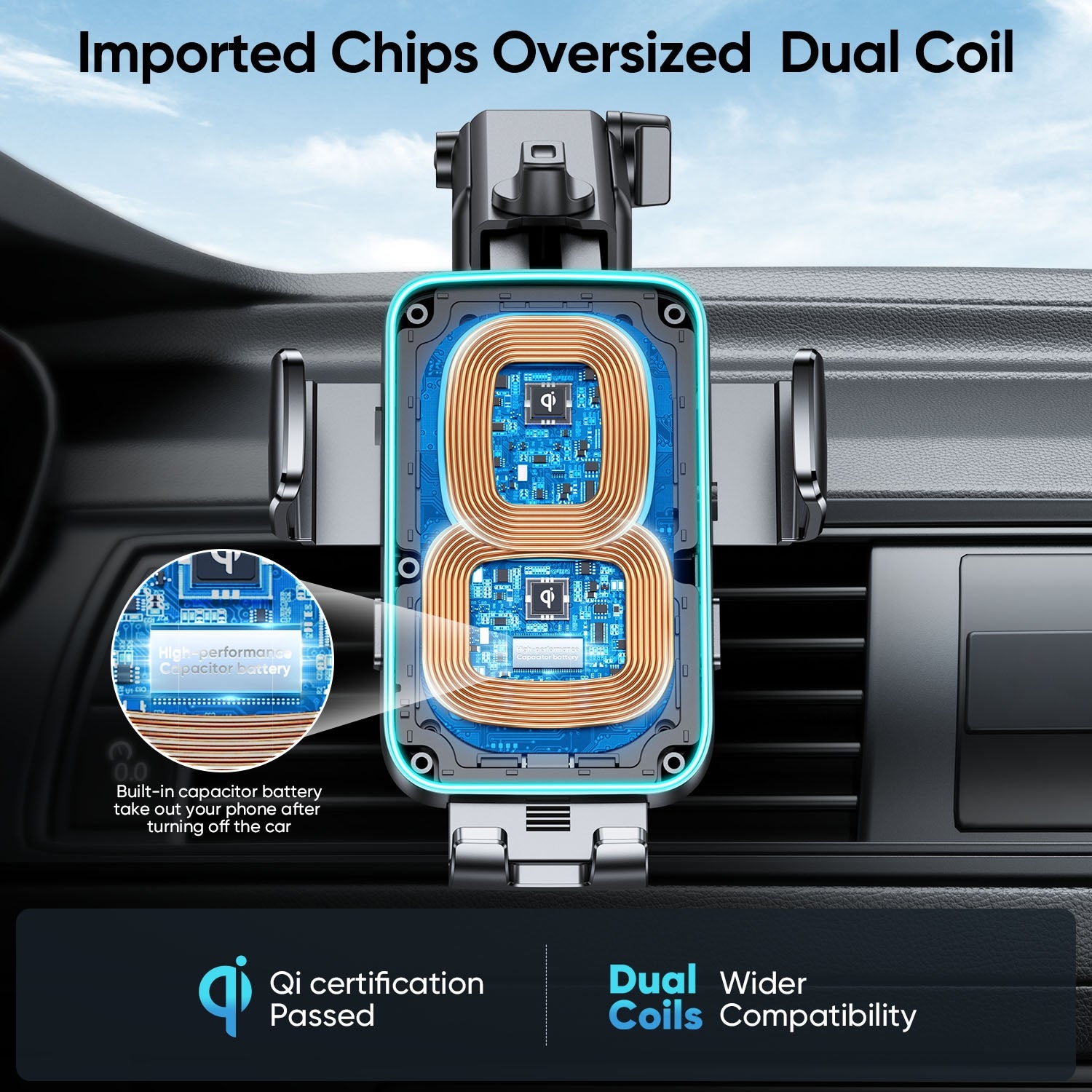 Joyroom Dual-Coil Wireless Car Charger Holder Stand JR-ZS246