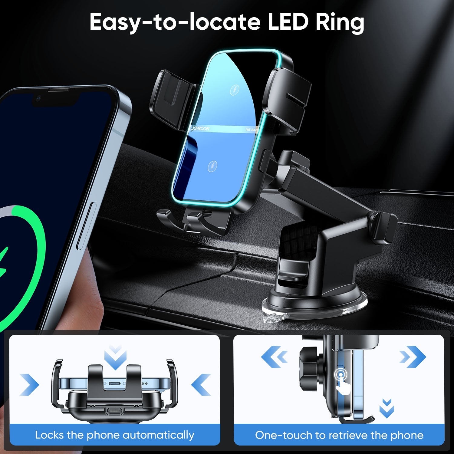 Joyroom Dual-Coil Wireless Car Charger Holder Stand JR-ZS246
