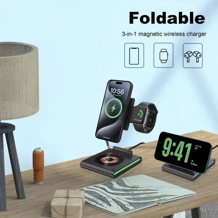 Foldable Stand 3 in 1 Wireless Charger - Three