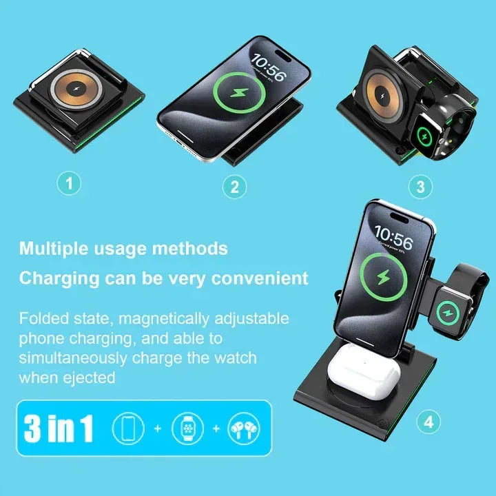 Foldable Stand 3 in 1 Wireless Charger - Three